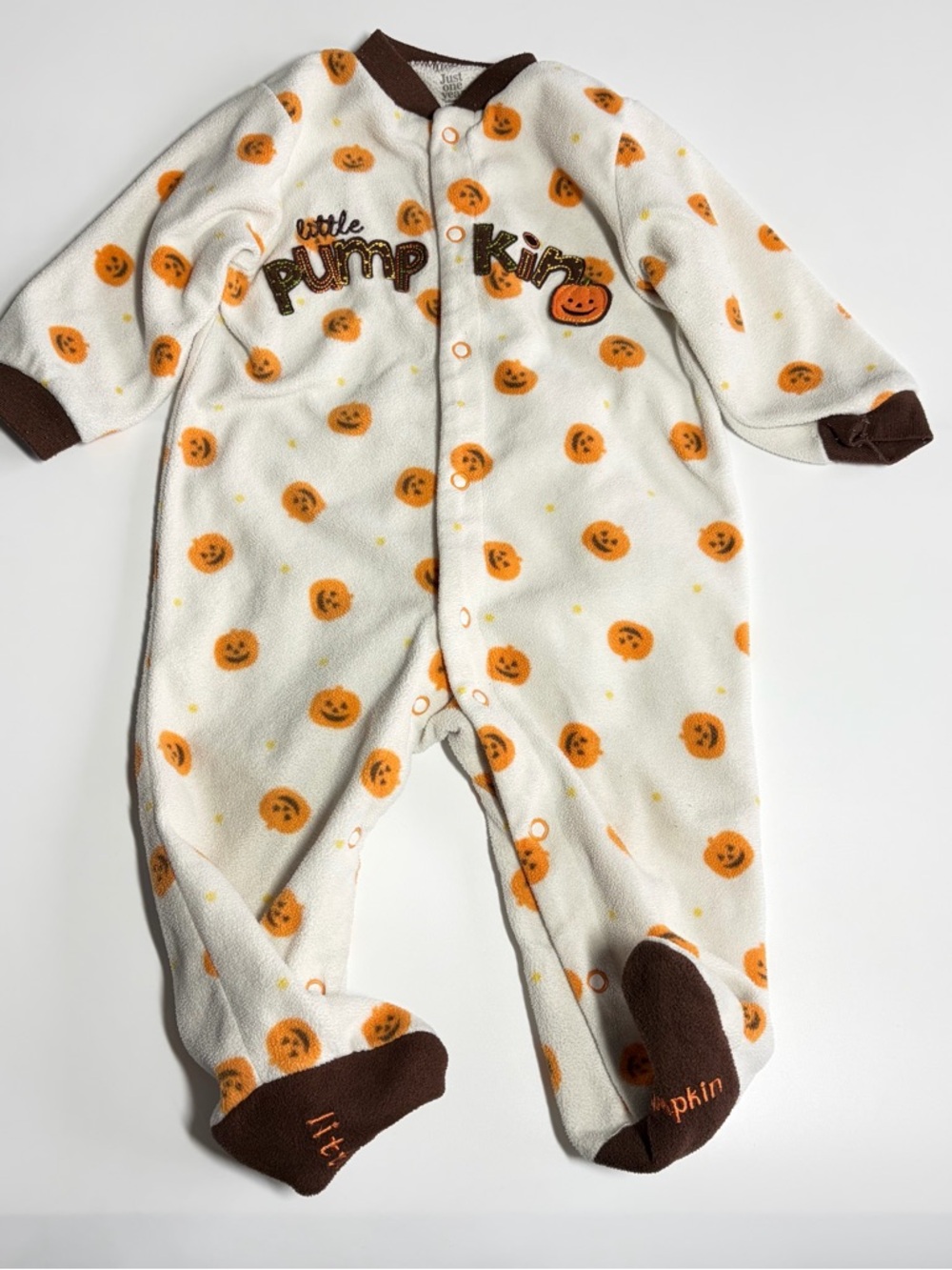 Bundle of Carter’s Baby Footie Pajamas Size 9 Months Fall Pumpkin Dino Stripes - Picture 11 of 15